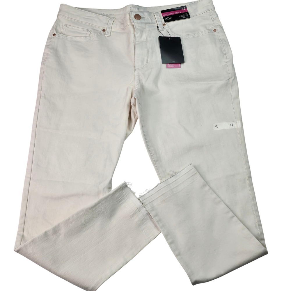 ANA A New Approach Women White Mid-Rise Skinny Jeans Raw Hem Size 12 NEW w/tags